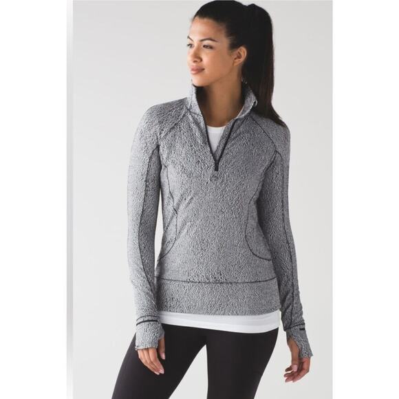 lululemon athletica Tops - Lululemon Rush Hour 1/2 Zip Luon Spray Jacquard White Black Pullover size 8 Run